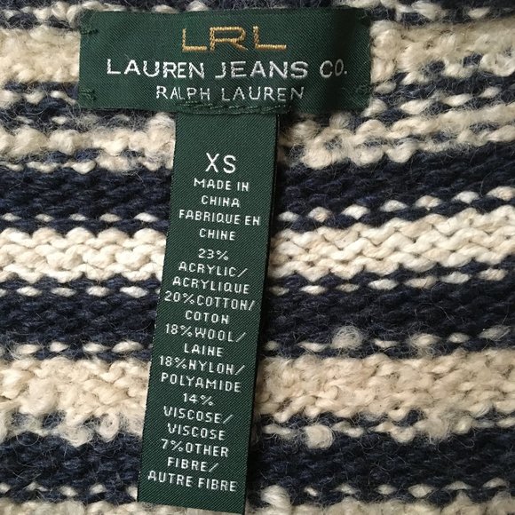 NWT Ralph Lauren Wool/Cotton Blend Blue and Cream Sweater Size XS - Picture 7 of 7
